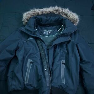 Point Zero dark blue Jacket with Fur Trim